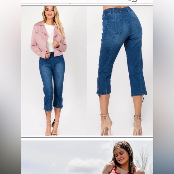 New! Denim Crop Lace Up Blue Jeans! Size 10/12 - Picture 2 of 8